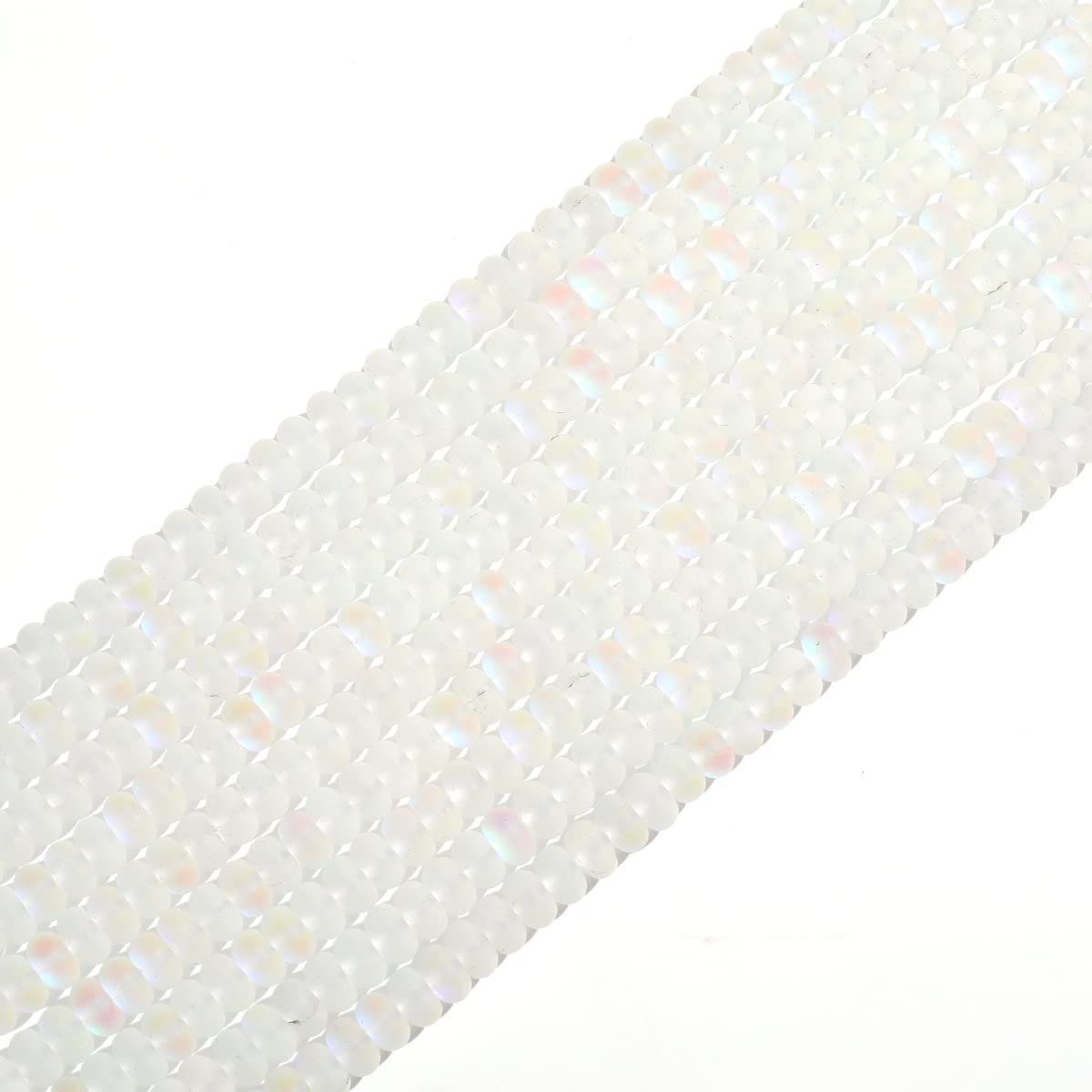 4×6mm White Matte Aurora Crystal Glass Beads Loose Rondelle Disc Beads Frosted Moonstone for Jewelry Making