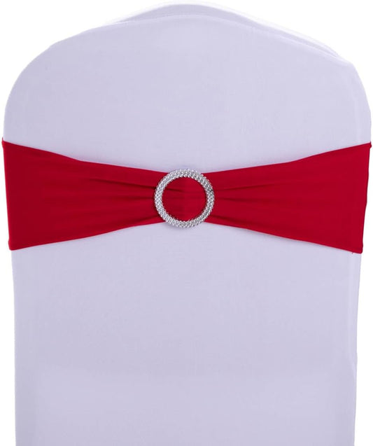 Skiennix Red Chair Sashes - 10 Pack Stretch Spandex Elastic Chair Bows for Wedding & Event Decor