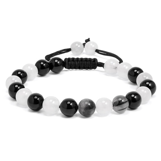 ANAYA AGATE Healing Crystal Bracelet – Chic Gemstone Bracelet for Men and Women – 8mm Round Bead Bracelets for Spiritual Healing, Protection, Positive Energy - Black Rutile