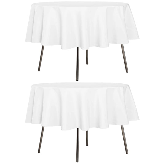 sancua 2 Pack Round Tablecloth 70 Inch White, Stain and Wrinkle Resistant Table Cloth - Washable Polyester Table Cover for Dining Tables, Buffet Parties and Camping