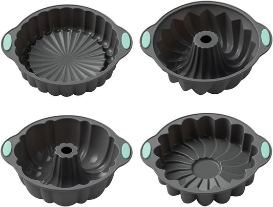 Skiennix 4 Pack Silicone Fluted Pans - Non-Stick Baking Molds for Cakes, Bread & Jello