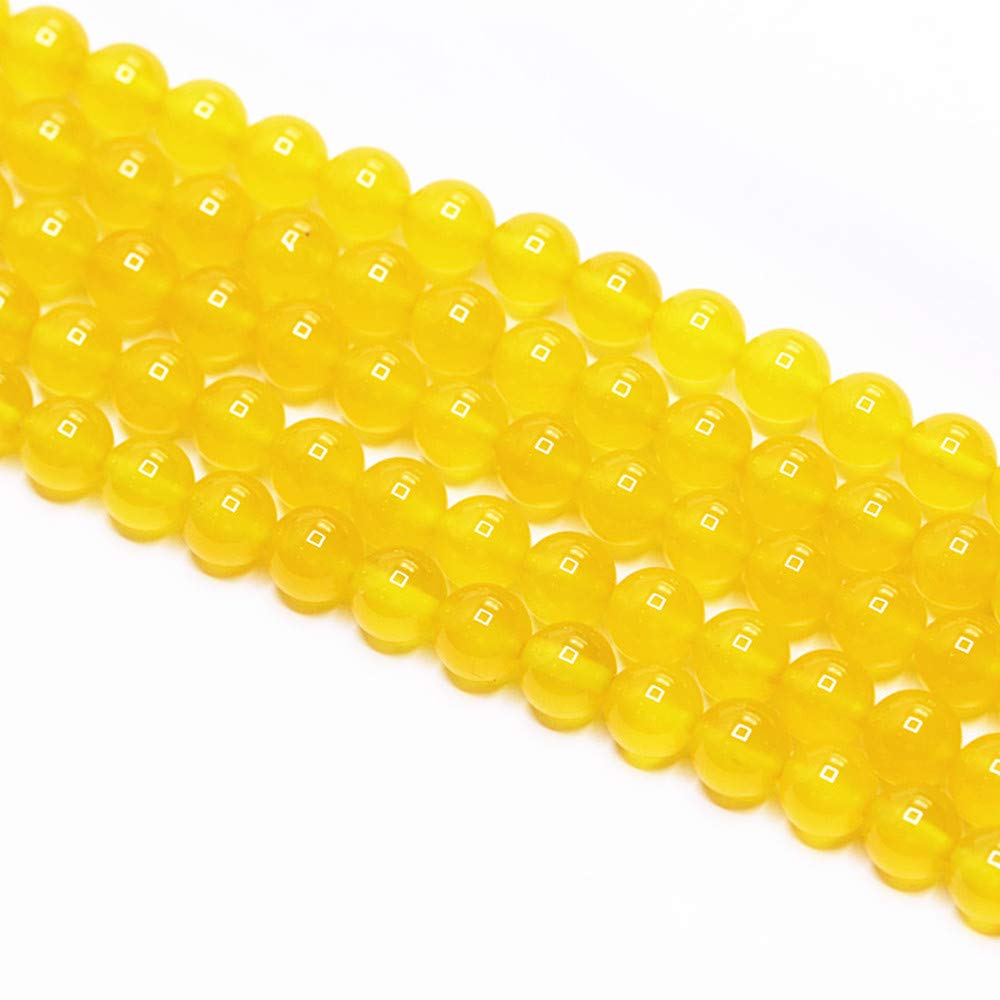 PLTbeads Natural Gemstone Loose Beads Smooth Round Approxi 15 inch DIY Bracelet Necklace for Jewelry Making (8mm, Yellow Agate)