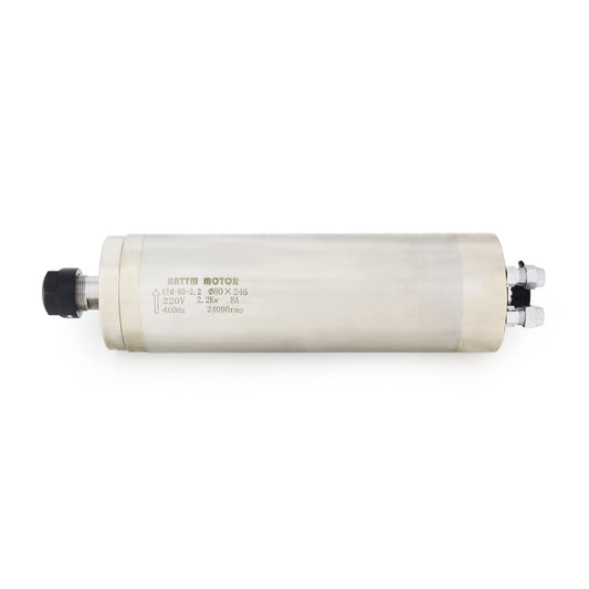 RATTMMOTOR 4-Bearings Waterproof 246mm Length Spindle Motor, 2.2KW Water Cooled Spindle Motor 220V ER20 CNC Router Carved Metal Spindle 24000RPM 80mm 8A 400Hz for CNC Milling Engraver Machine