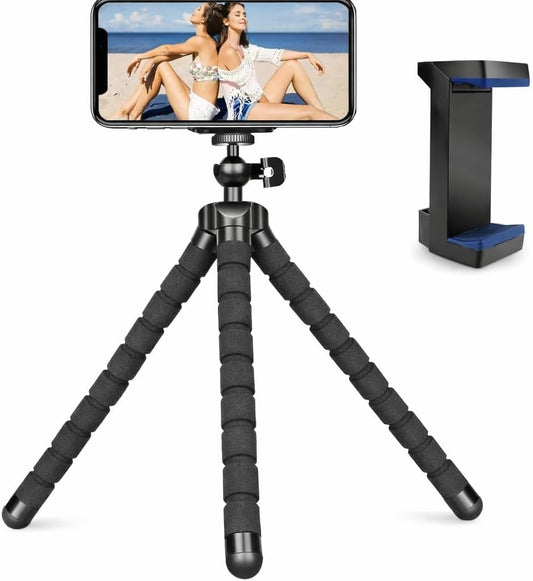 Acuvar Flexible Phone Tripod Stand, Mini Portable Smartphone Tripod with Adjustable Holder for iPhone & Android