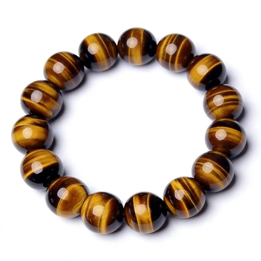12MM Tiger Eye Bracelet Men | Natural Golden Yellow Cats Eye | Handmade Stretch Jewelry for about 8 inch Wrist Size | Bring Luck Fortune Courage Confidence | Chakra Gemstones Spritual choice for Men