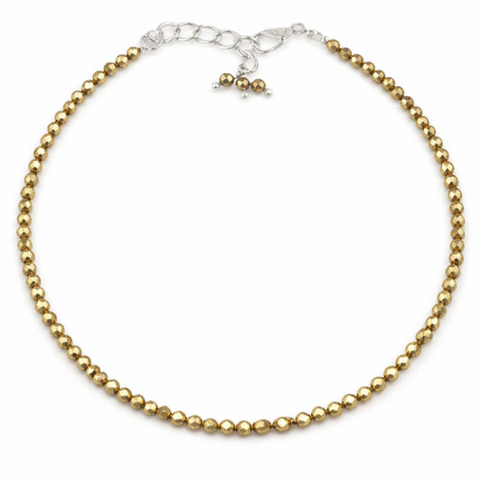 Gempires Golden Pyrite Gemstone Beaded Bracelet for Women | Dainty Natural Stone Beads 2.5 mm | Handmade Stacking Bracelet | Adjustable Minimalist Jewelry | Gold Bracelet Gift for Her
