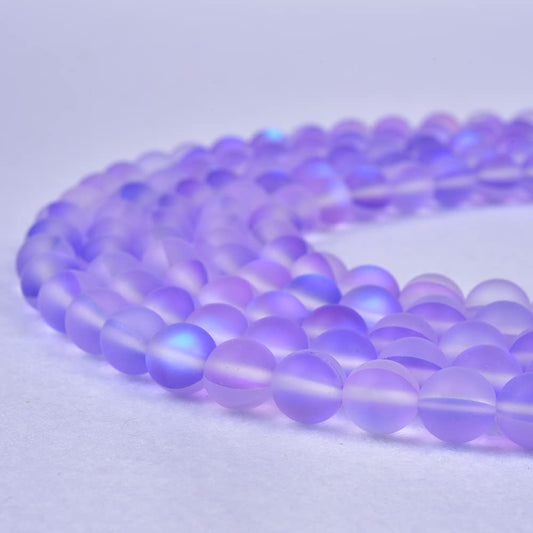 Asingeloo 48PCS 8mm Natural Violet Purple Mystic Aura Quartz Gemstone Frosted Matte Titanium Round Loose Spacer Beads 15 inch Full Strand Crystal Healing Power Quartz