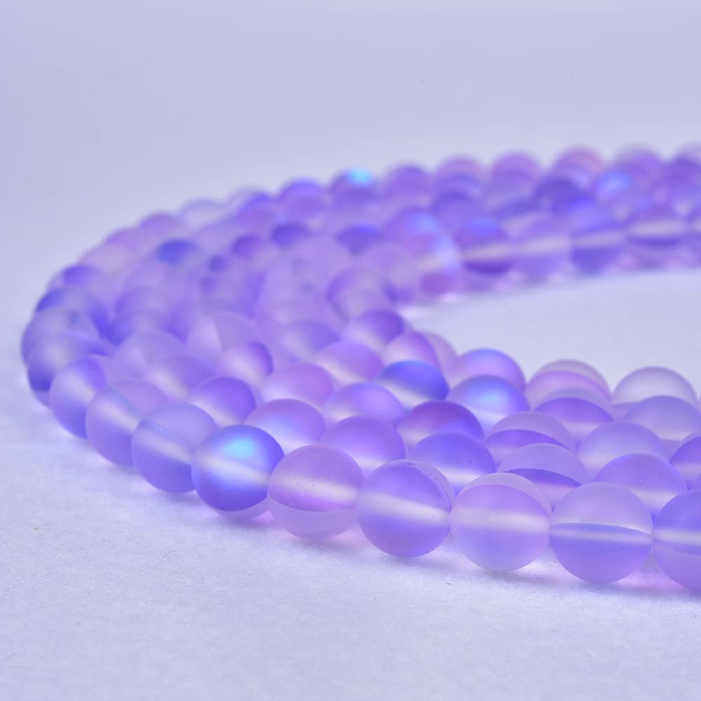Asingeloo 38PCS 10mm Natural Violet Purple Mystic Aura Quartz Gemstone Frosted Matte Titanium Round Loose Spacer Beads 15 inch Full Strand Crystal Healing Power Quartz
