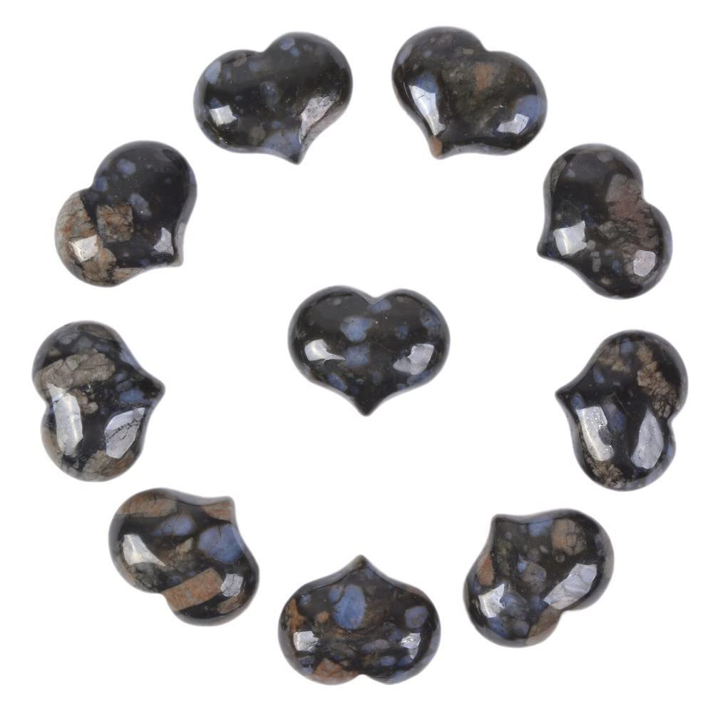 Natural Llanite Gemstone Healing Crystal 1 inch Mini Puffy Heart Pocket Stone Iron Gift Box (Pack of 10)