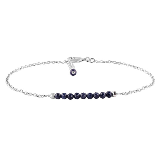 YANARA Sapphire Ankle Bracelets for Women, Natural September Birthstone, Blue Stone Beads, Handmade Dainty Anklets For Women 9"+1.25" inch Silver Plated Chain, Chakra Healing Crystals, Minimalist Gift Jewelry For Her
