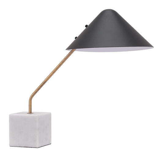 Zuo Pike Table Lamp, Modern Steel Lighting, 20.9inW x 12.6inD x 20.5inH, Black & White, Model 56080