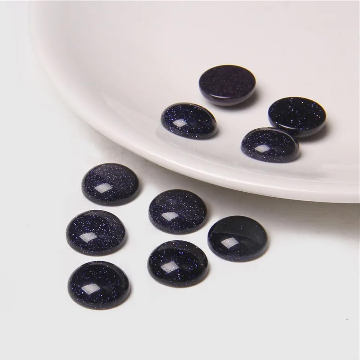 20pcs 10mm Natural Stone No Hole Blue Sandstone Semicircle Smooth Cabochons Beads Healing Chakra Crystal Stone Bead for Jewelry Making Rings Earrings Necklace Bracelet DIY Crafts