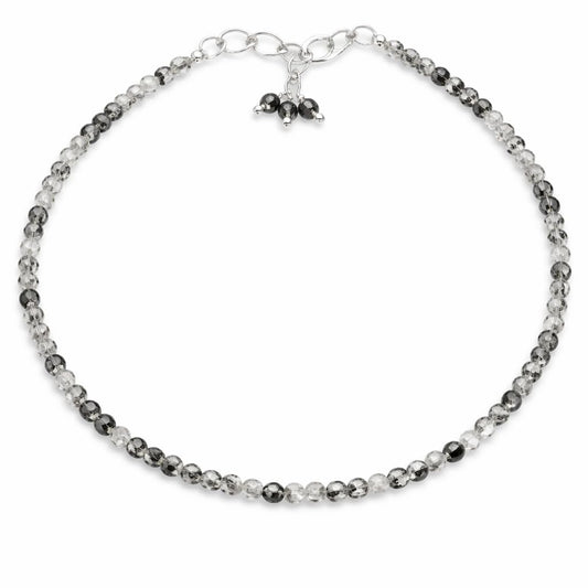 Gempires Handmade Black Rutilated Quartz Gemstone Beaded Bracelet for Women | 2.4–2.5 mm Faceted Natural Stone | Adjustable 7+1 Inch Silver Plated Chain | Dainty Minimalist Stacking Jewelry | Unique Crystal Gift
