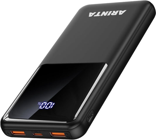 ARINTA 10000mAh 22.5W Pack, Power Bank Portable Charger PD Battery LED Display & USB-C in/Out, Travel Essentials