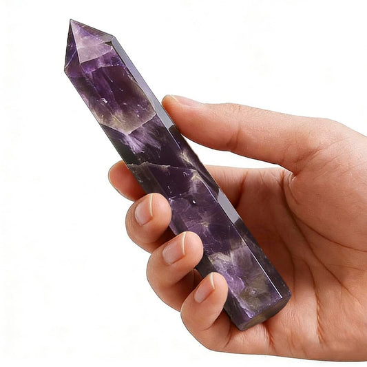Amethyst Crystal Point Wand 5.9 Inch Natural Healing Crystal Wand for Reiki Chakra Balancing Meditation & Spiritual Energy Therapy(5.9inch Wand Amethyst)