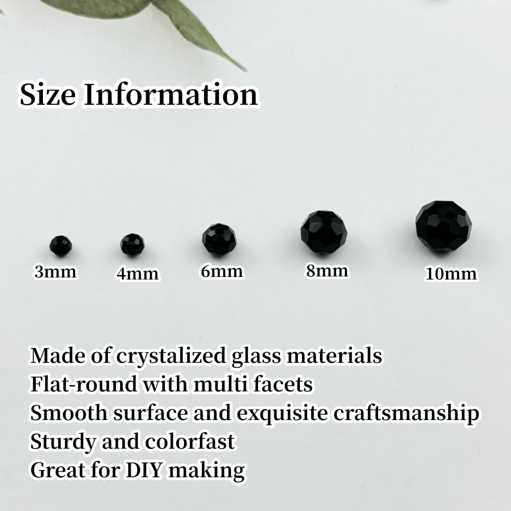 YUEXIGO 250pcs 6mm Crystal Glass Beads for Jewelry Making, Faceted Rondelle Glass Spacer Beads for Wind Chimes Bracelet Earring Necklace DIY Craft(Black)