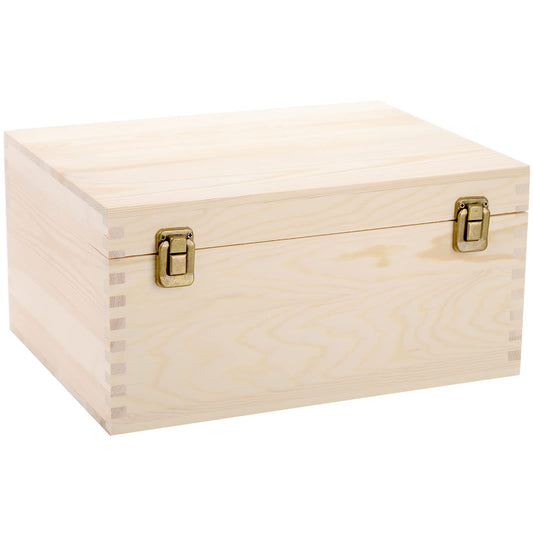 Frcctre Extral Large Unfinished Wooden Box, 13 x 10 x 6.5 inch Natural Unfinished Pine Wood Box with Hinged Lid and Front Clasp for DIY Craft Art Hobbies and Home Storage