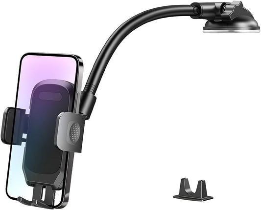 ANFTDCO Car Phone Holder Mount, Gooseneck Vehicle Dashboard Windshield Smart Phones Cradle with Strong Suction Cup