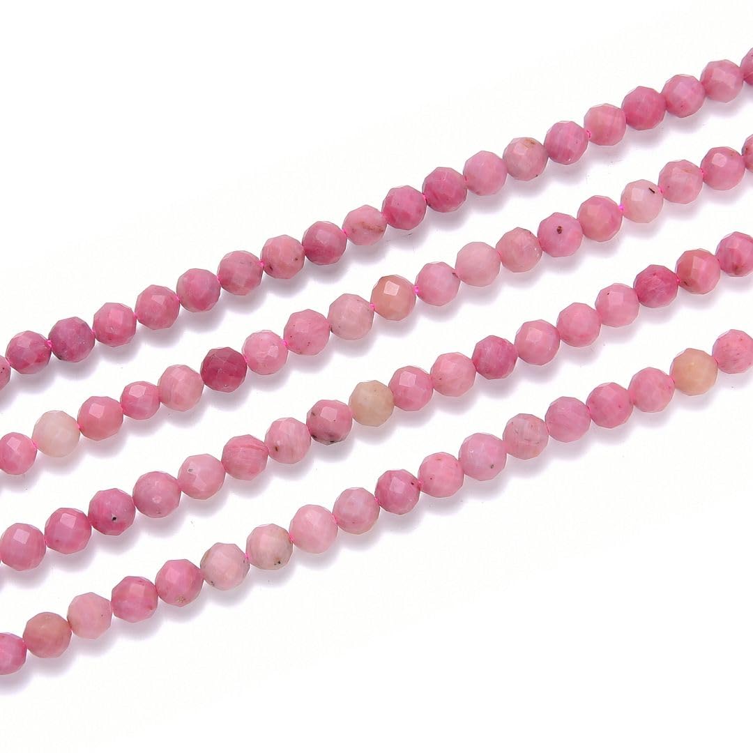 Adabele 15 Inch Natural Pink Rhodochrosite Healing Gemstone 3mm (0.12 Inch) Tiny Small Faceted Round Loose Beads Stone Spacer (120-130pcs) for Craft Jewelry Making GK3-13