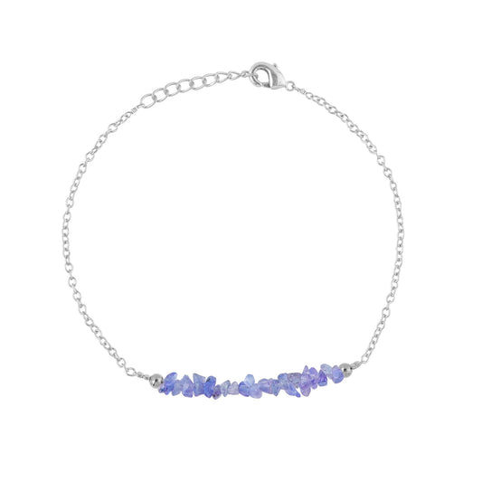 Gemimpression Handmade Tanzanite Chips Bar Bracelet – Natural Energy Healing Crystals – Silver Plated Adjustable 8 Inch Chain – Christmas Gift