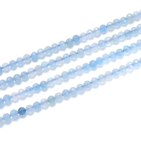 Adabele 30 Inch Natural Blue Aquamarine Healing Gemstone 4mm (0.16 Inch) Tiny Small Faceted Round Loose Beads Stone Spacer (170-190pcs) for Craft Jewelry Making GK4-8