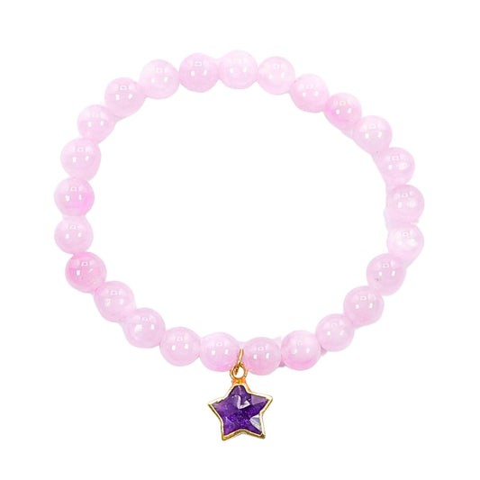 Kunzite Gemstone Bracelet Party Favor for Girls, Toddler Bracelet with Certified 925 Sterling Silver 18K Gold Vermeil Amethyst Crystal Star Charm
