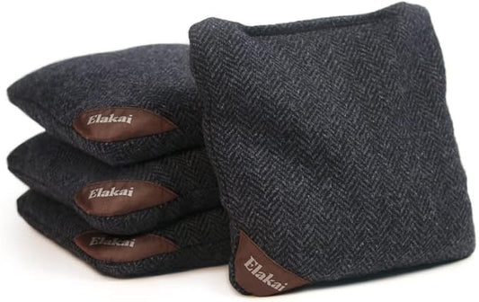 Elakai Cornhole Bags All Weather Single Sided Herringbone Regulation Size and Weight Set of 4 Size 6 in x 6 in