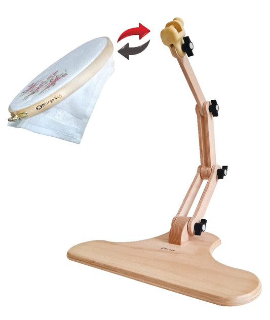 Nurge Adjustable Embroidery Table Stand, Cross Stitch Hoop Stand, Embroidery Hoop Holder. Hand Polished Natural Wood. ( Model No:190-4)