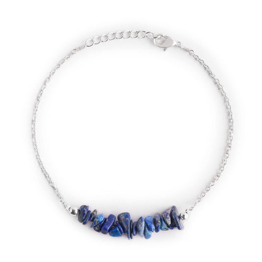 Gemimpression Handmade Lapis Lazuli Chips Bar Bracelet – Natural Energy Healing Crystals – Silver Plated Adjustable 8 Inch Chain – Gift for Her – Christmas Gift