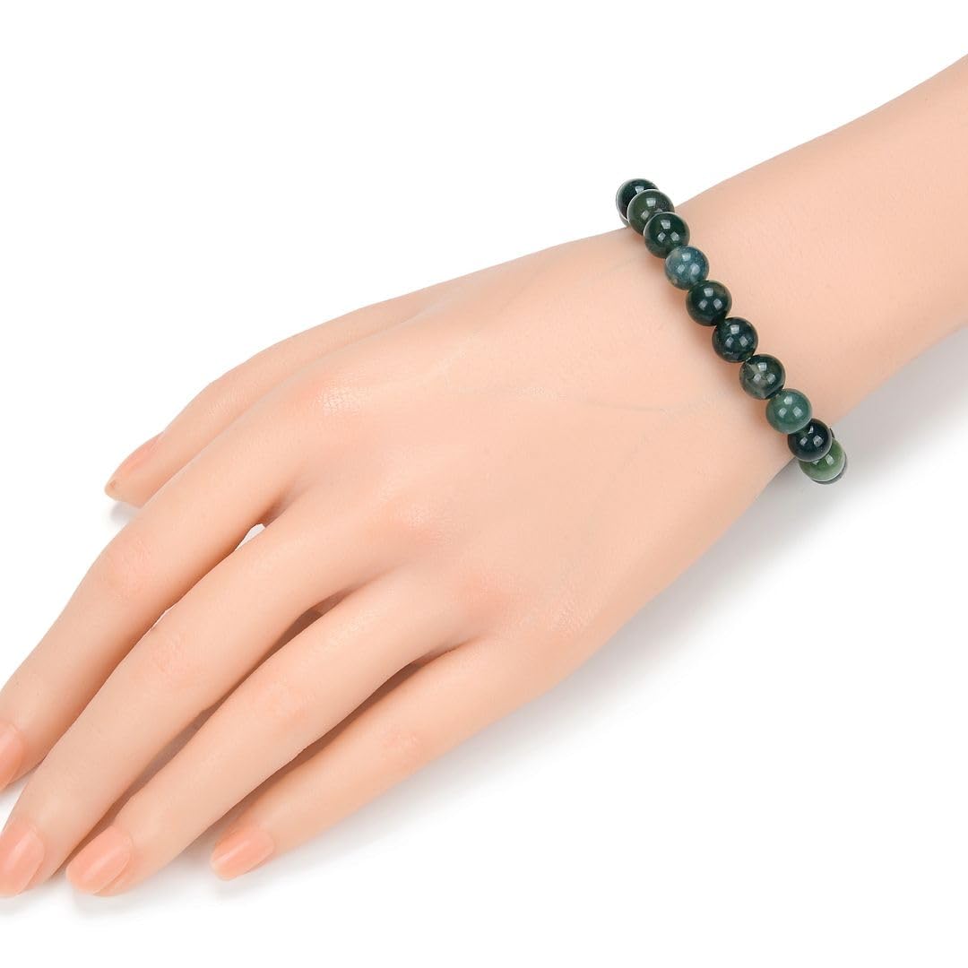 Adabele Real Natural Moss Agate Gemstone Beaded Bracelet 8.5 inch Stretch Chakra Healing Crystal Stone Jewelry Women Mom Gift (Unisex) GB8-D25