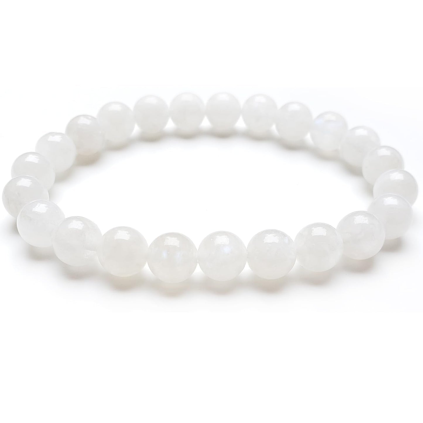 chengmu 8mm Blue Moonstone Stretch Bracelet, Natural Gemstone Round Stone Crystal Beads for Beaded Elastic Bracelet 7.5"