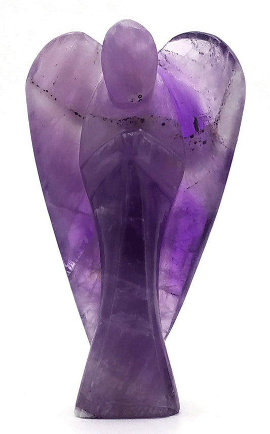 Amethyst Crystal Guardian Angel Figurines Ornament for Healing Birthstone, Decoration Statue (Hand Carved Pocket Gemstone Angel, 3 Inch)