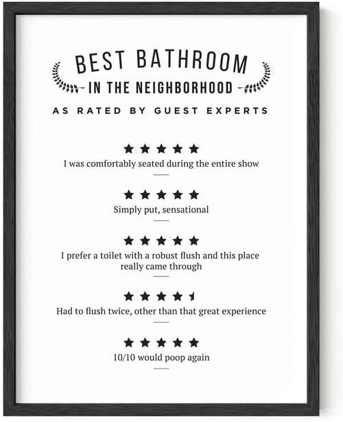 HAUS AND HUES Bathroom Signs - Funny Toilet Decor Wall Art with Black Frame (12x16)