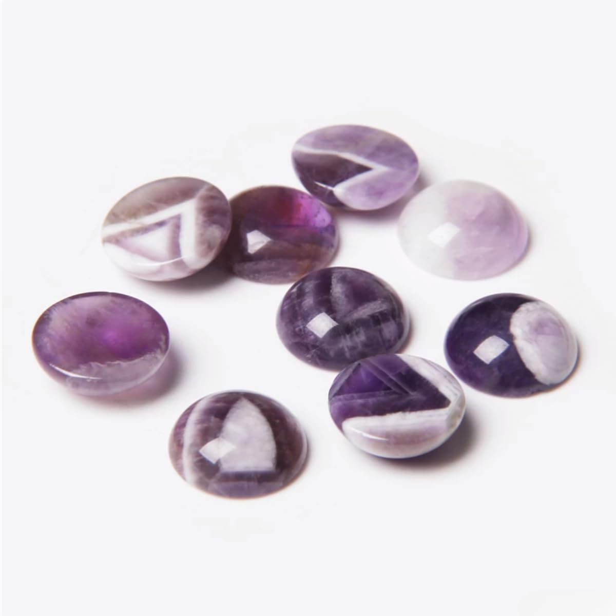 2TTFishoo 20pcs 8mm Natural Stone No Hole Amethyst Semicircle Smooth Cabochons Beads Healing Chakra Crystal Stone Bead for Jewelry Making Rings Earrings Necklace Bracelet DIY Crafts