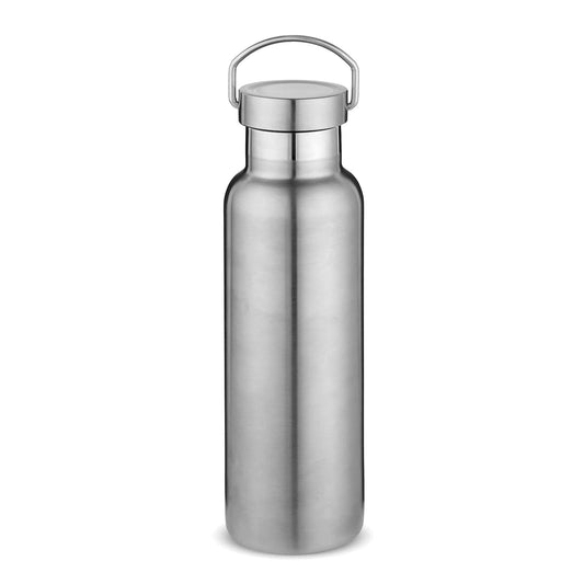 Neihepal Silver Stainless Steel Water Bottles,20 Ounce Vacuum Insulated Double Wall Travel Bottle with Leak Proof Lid of Handle,Metal Reusable Standard Mouth Flask Thermoses for School,Hikers,Gift