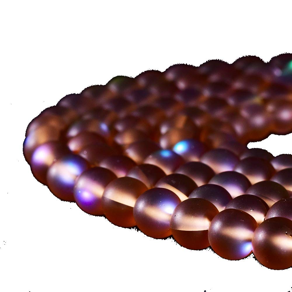 Asingeloo 48PCS 8mm Natural Coffee Mystic Aura Quartz Gemstone Frosted Matte Titanium Round Loose Spacer Beads 15 inch Full Strand Crystal Healing Power Quartz