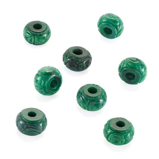 Fashewelry 10Pcs Natural Myanmar Jade Stone Large Hole Beads Rondelle Engraving Gemstone European Charm Beads Drum Shape Healing Chakra Gems Loose Spacers for Jewelry Making 4-5mm Hole