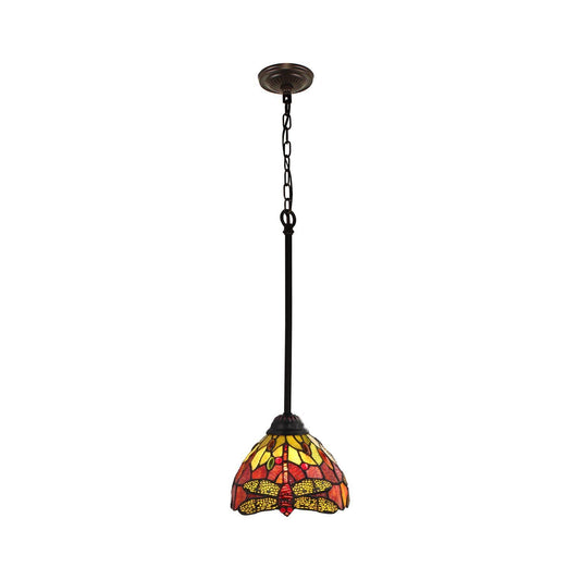 Chloe Lighting Mini Pendant - Dark Bronze, 1 Light, Tiffany-Style, Multicolor Glass, 8in Wide, Model CH3T471RD08-DP1