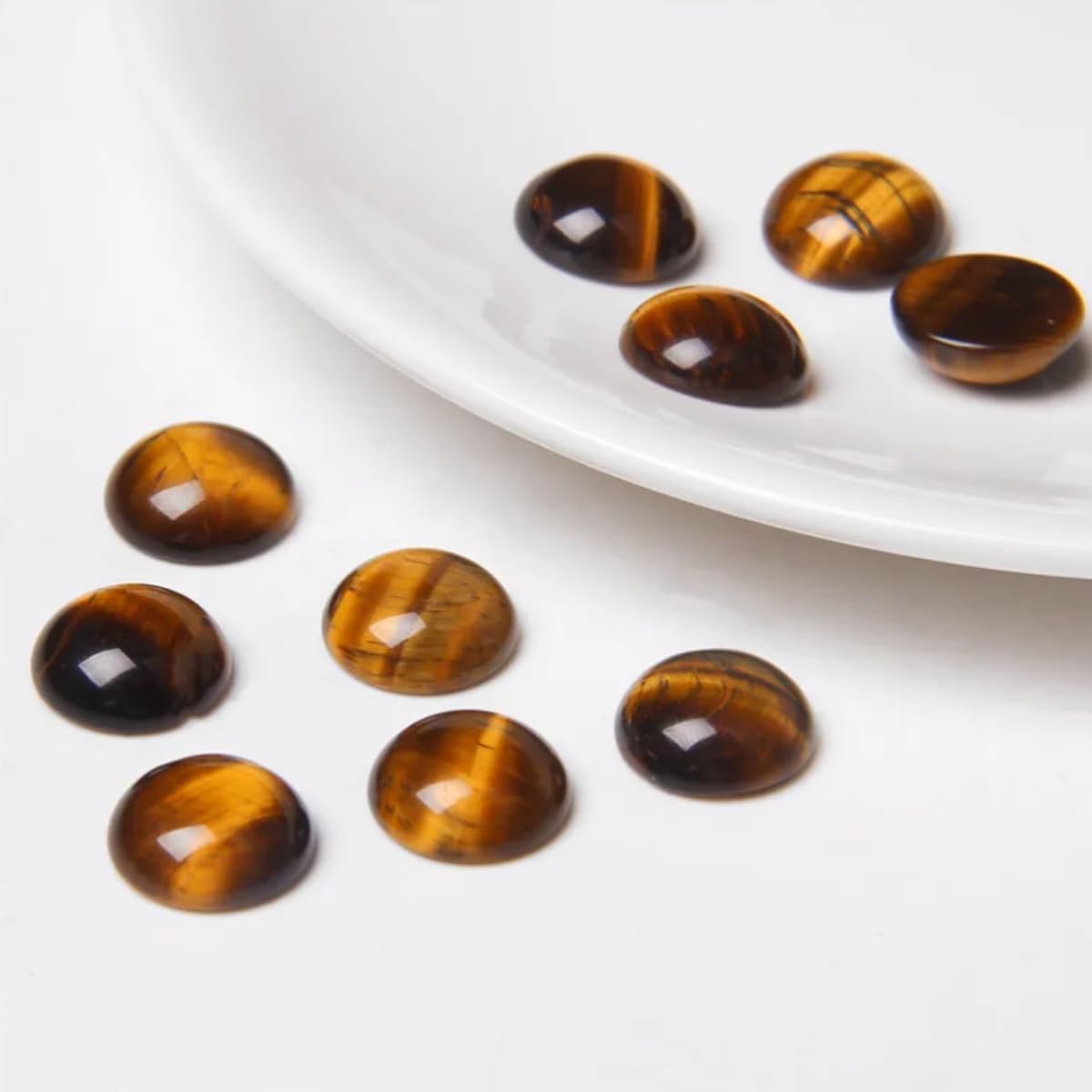 2TTFishoo 20pcs 4mm Natural Stone No Hole Tiger's Eye Semicircle Smooth Cabochons Beads for Jewelry Making Rings Earrings Necklace Bracelet DIY Crafts