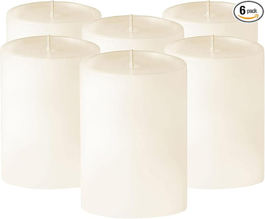 Simply Soson 3x4 inch Ivory Pillar Candles Set of 6, Smooth Texture, Unscented Ivory Candles, Dripless Candles, 3 inch Pillar Candles Ideal as Wedding, Parties, Spas, Dinner, Home Decoration, Church