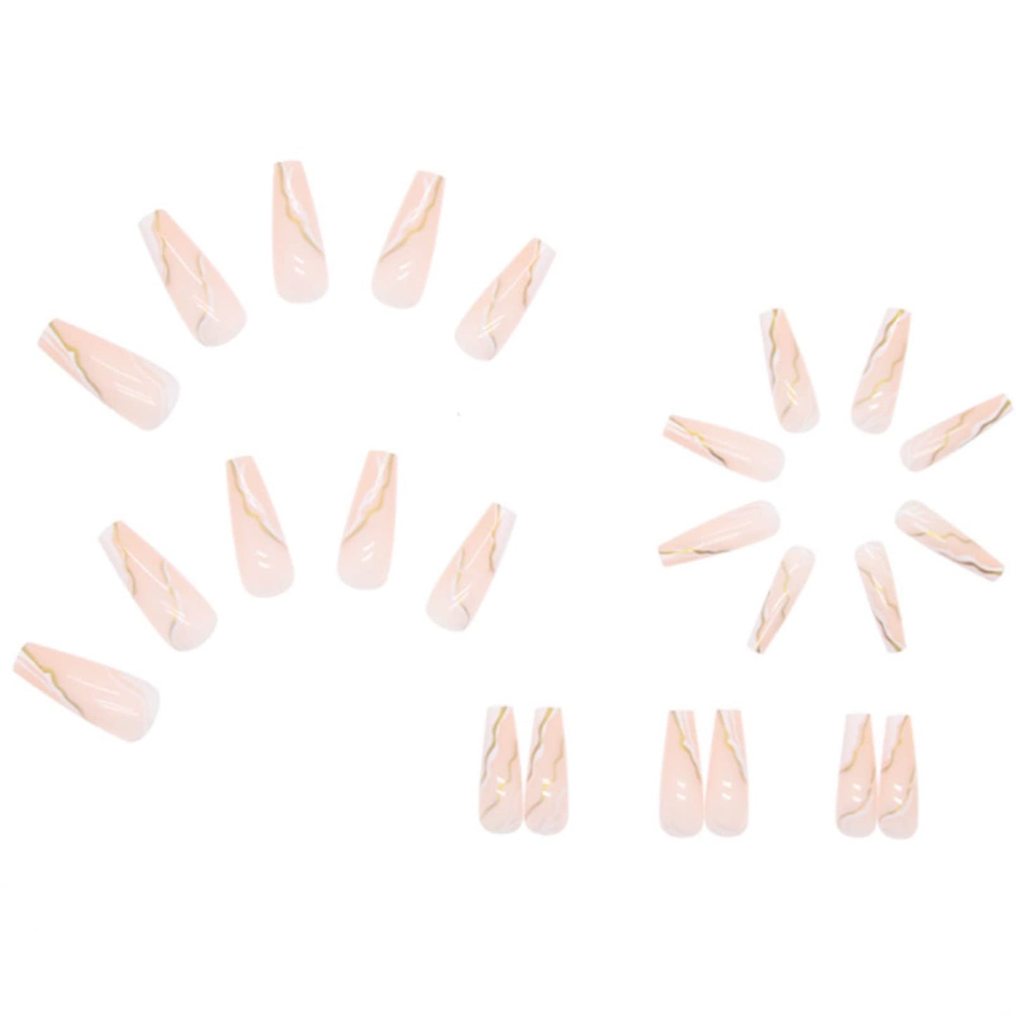DANMANR Long Press on Nails Square French Fake Nails Full Cover Nude Acrylic False Nails for Women and Girls 24PCS (Gold Swirl)