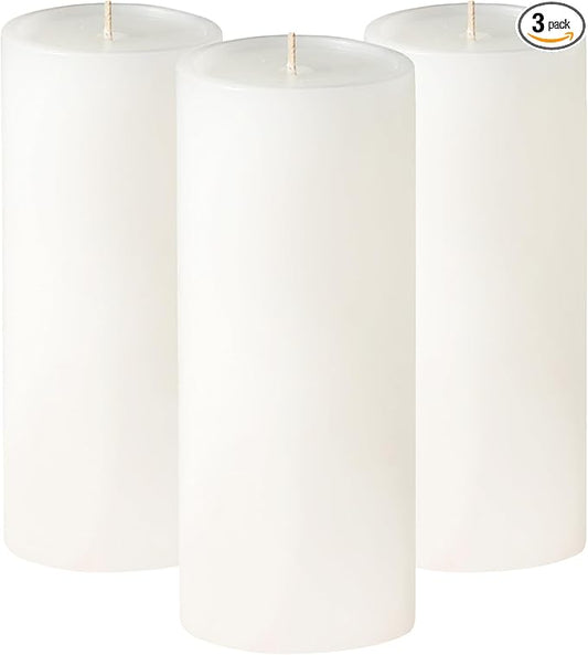 Simply Soson 3x8 inch White Pillar Candles Set of 3, Smooth Texture, Unscented White Candles, Dripless Candles, 3 inch Pillar Candles Ideal as Wedding, Parties, Spas, Dinner, Home Decoration, Church