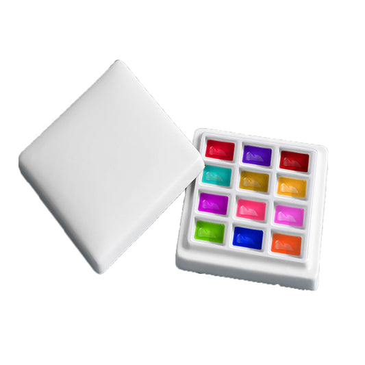 12 Wells Ceramic Palette with Covers Porcelain Paint Palette Mixing Tray for Painting Watercolor Gouache Arts & Crafts Accessories Organizer Mixing Colors