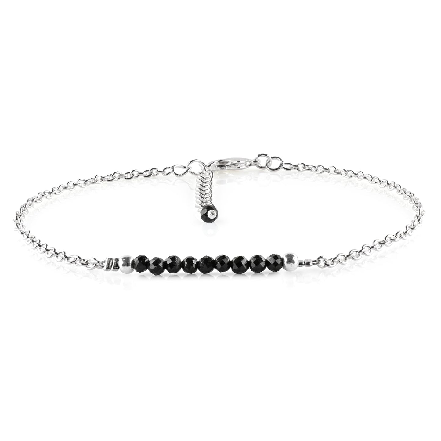 YANARA Black Tourmaline Ankle Bracelets for Women, October Birthstone Jewelry, Natural Gemstone Beads, Handmade Dainty Stone Anklet 9"+1.25" inch Chakra Energy Crystals, Silver Plated Chain
