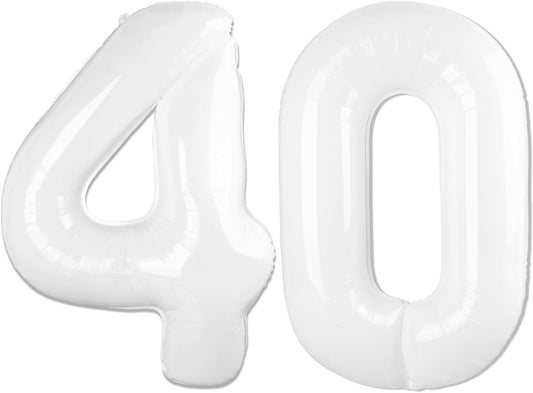 Translucent White Number 40 Balloon - 40 Inch 40th Birthday Decorations for Men & Women
