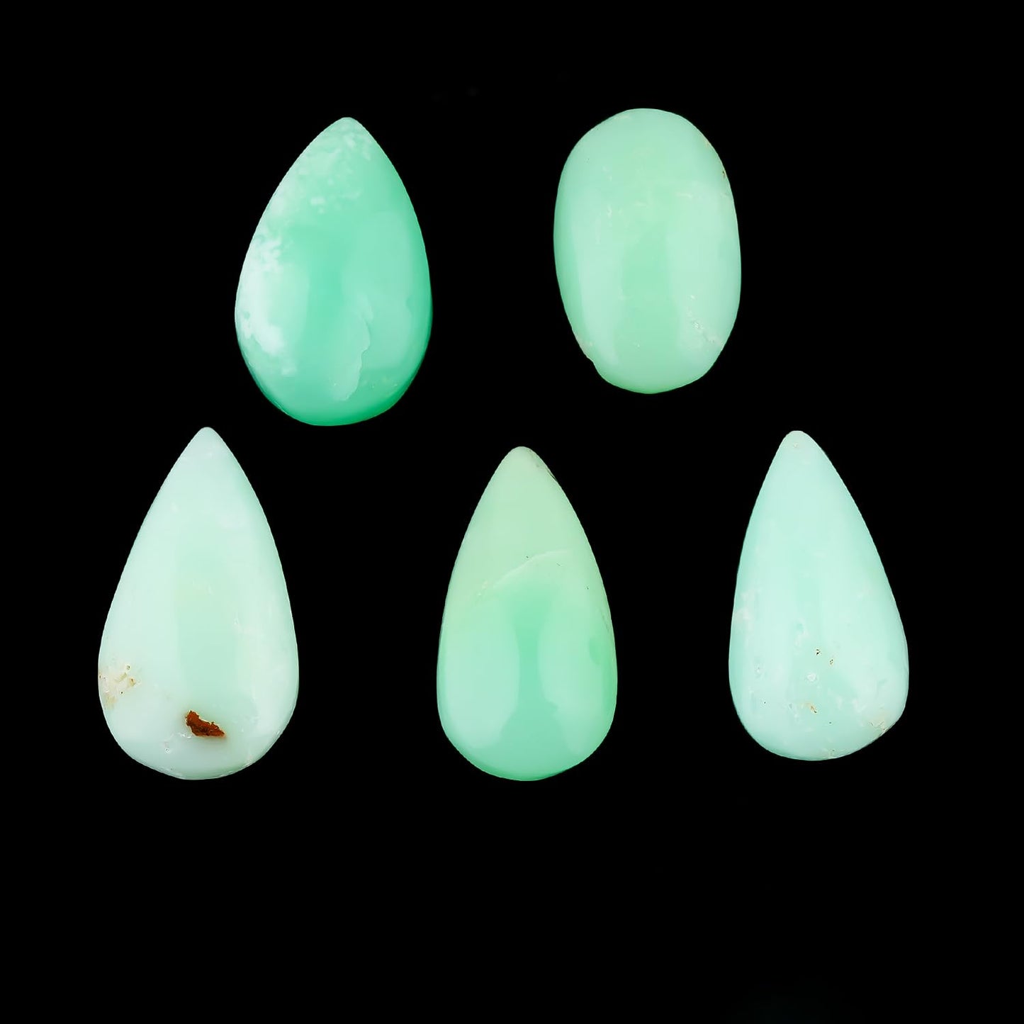 CRYSTALINES 5pcs, Wholesale Natural Chrysoprase Gemstones, Bulk Flaback Cabochon Stones for Jewelry Making, Polished Loose Supplies, Chakra Healing Crystals, Wire Wrapping, Gem Collection