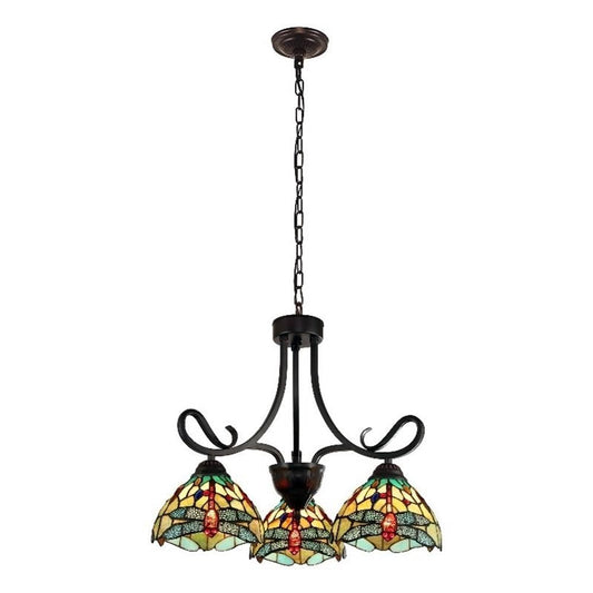 Chloe Lighting Empress Dragonfly Mini Chandelier, 3 Light, 24in Wide, Dark Bronze, Multicolor, Model CH3T471GD24-DD3