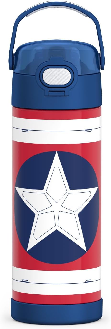 THERMOS FUNTAINER 16 Ounce Stainless Steel Vacuum Insulated Bottle - Captain America Design