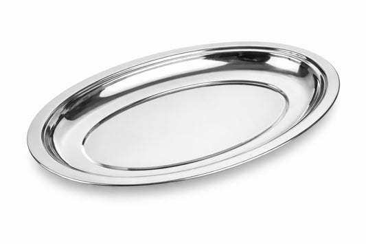 Chandler Stainless Steel Serving Tray 14 Inches | platters and trays for parties, Premium Oval Silver Platter for Serving Food, Party Trays, Turkey Platter