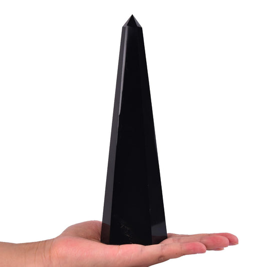 SMOHEAL Black Obsidian Large Crystal Tower Natural Healing Crystal Point Wand Obelisk for Reiki Meditation Crystal Grid Decoration 1-1.5 LBS
